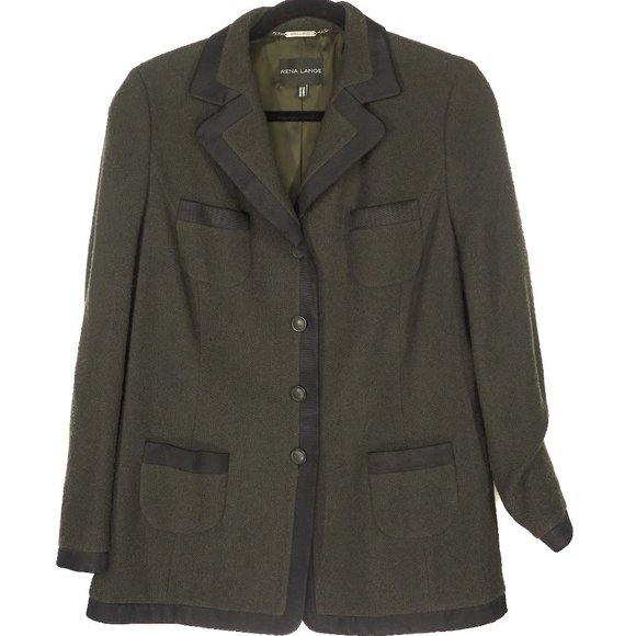 Rena Lange Women'sn Wool Blend Green Blazer Size L, Made in Slovenia - Picture 1 of 10